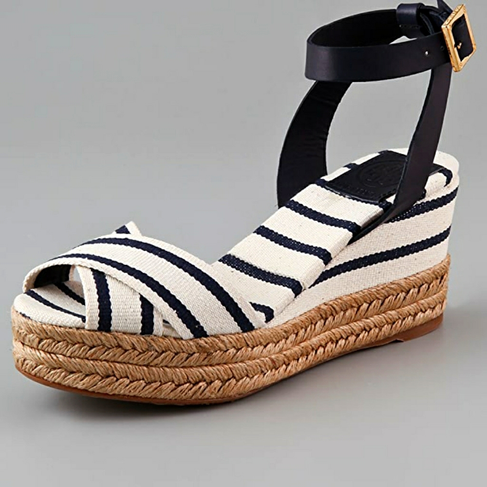 TORY Burch Karissa Wedge Sandals Navy Natural